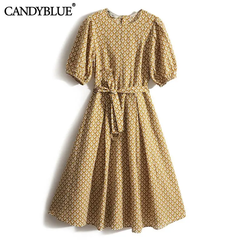 Yellow Printing Cotton Round-Neck Lace Up Women's Dress 2022 Short Sleeve Elegant Vintage A-Line Knee-Length Dresses For Women
Yellow Printing Cotton Round-Neck Lace Up Women's Dress 2022 Short Sleeve Elegant Vintage A-Line Knee-Length Dresses For Women