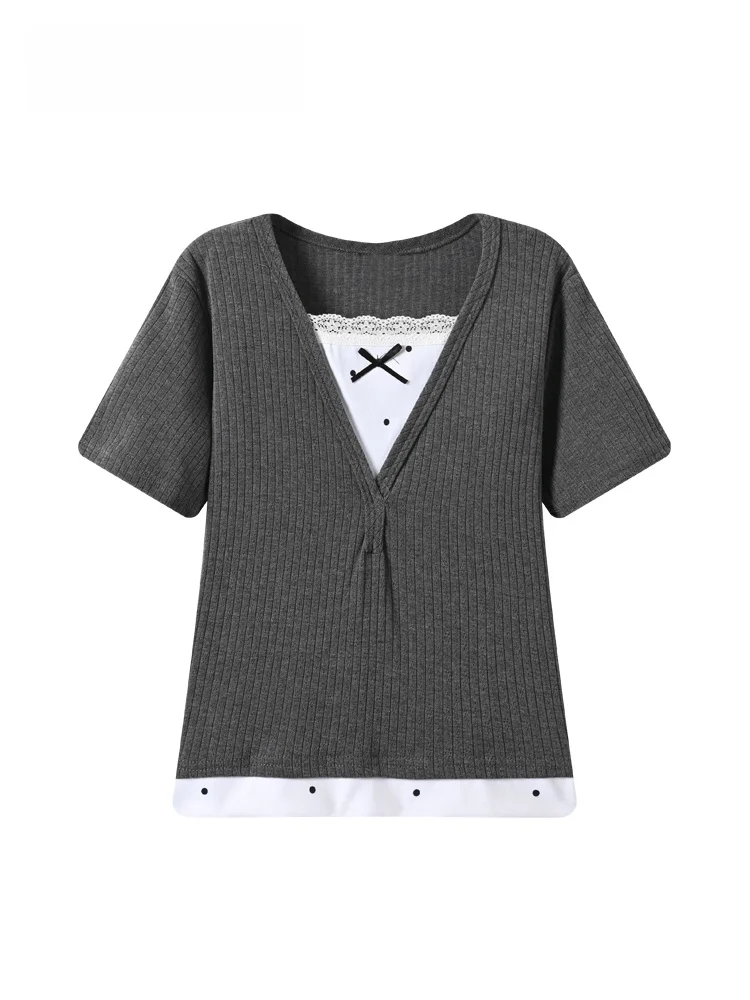 Summer New Style Lace Splice Short Sleeve T-Shirt Women's plus Size Fashionable Sweet Style Shoulder Length Cotton Top
Summer New Style Lace Splice Short Sleeve T-Shirt Women's plus Size Fashionable Sweet Style Shoulder Length Cotton Top