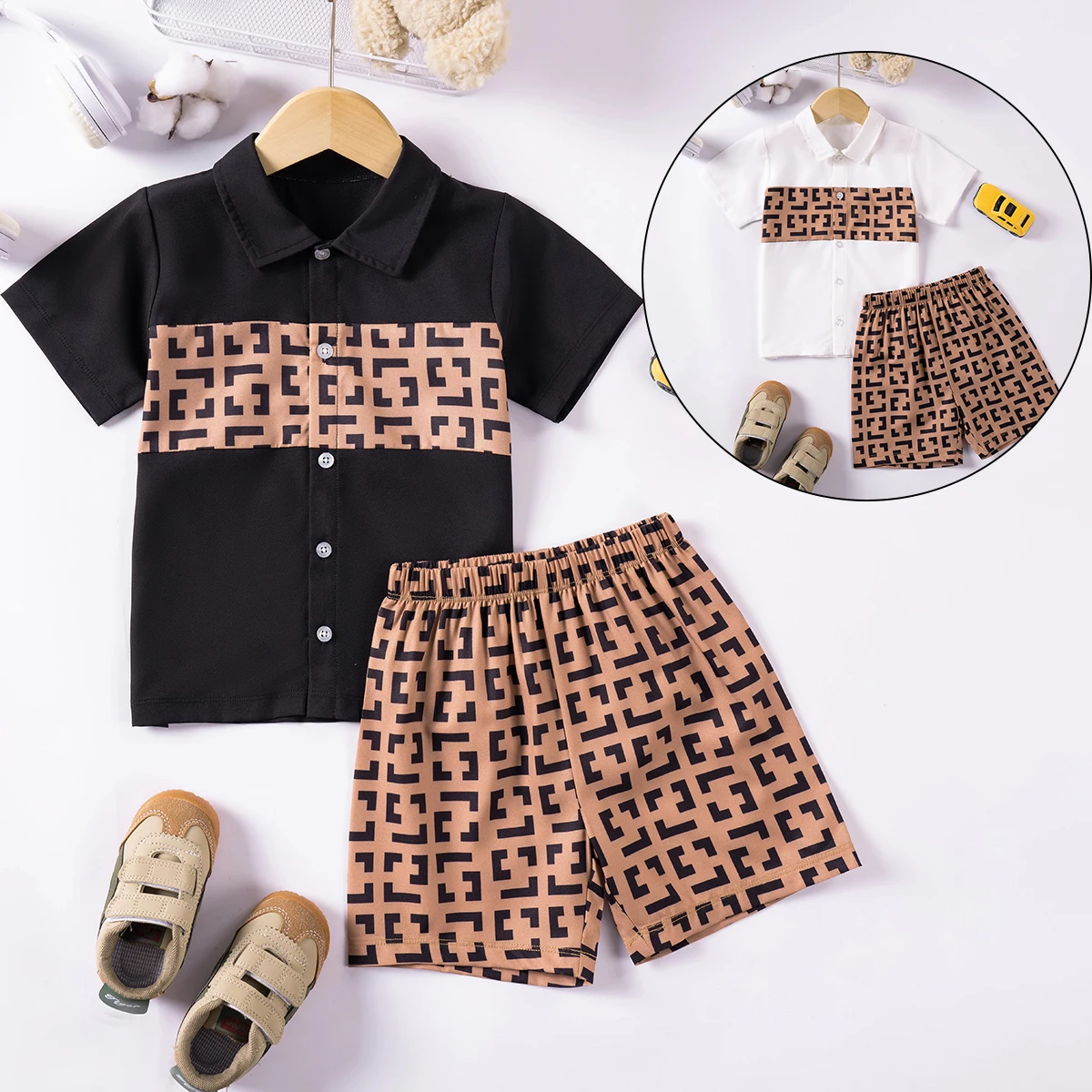 Boys Summer Suit Fashion Maze Clothes Shirt Two-piece Single-breasted Lapel Short-sleeved Top + Full Print Shorts Soft Smooth
Boys Summer Suit Fashion Maze Clothes Shirt Two-piece Single-breasted Lapel Short-sleeved Top + Full Print Shorts Soft Smooth