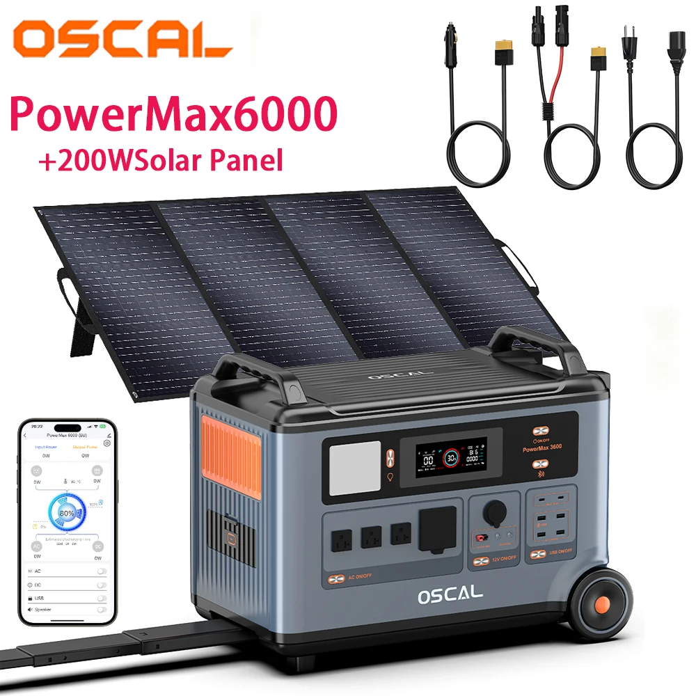 Oscal PowerMax6000 6000W Power Station +200W Solar Panels 3600Wh LiFePO4 Battery 14 Outlets 120V/240V Dual Voltage Output 3500+ Life Circle Smart APP Control 5 LED Light Modes Morse Code Signal Improved Mobility and Management System
Oscal PowerMax6000 6000W Power Station +200W Solar Panels 3600Wh LiFePO4 Battery 14 Outlets 120V/240V Dual Voltage Output 3500+ Life Circle Smart APP Control 5 LED Light Modes Morse Code Signal Improved Mobility and Management System