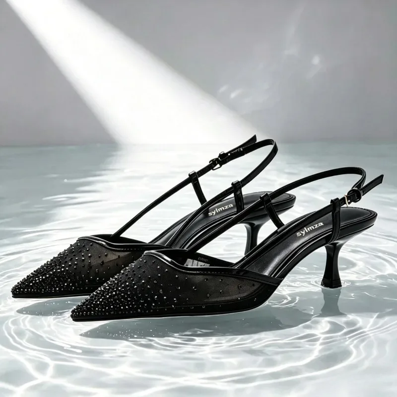 Shiny Crystal Detail Slingback Heels Women Breathable Mesh Pointed Toe Heeled Sandals Sexy Party Dress Shoes Sandalias De Mujer
Shiny Crystal Detail Slingback Heels Women Breathable Mesh Pointed Toe Heeled Sandals Sexy Party Dress Shoes Sandalias De Mujer