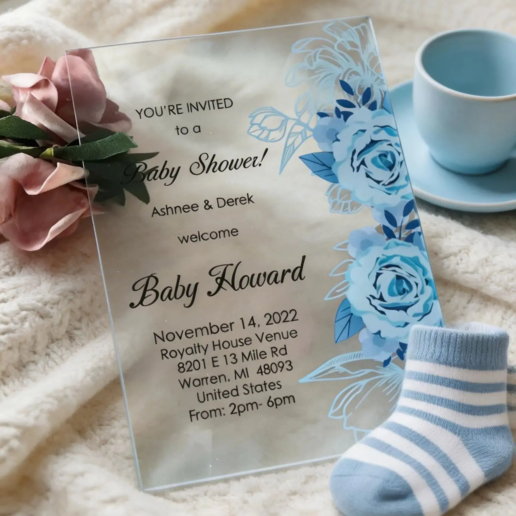 10Pcs Custom Acrylic Baby Shower Invitations,Light Blue Rose Floral Design,Personalized Guest Gift with Semi-transparen Envelope
10Pcs Custom Acrylic Baby Shower Invitations,Light Blue Rose Floral Design,Personalized Guest Gift with Semi-transparen Envelope