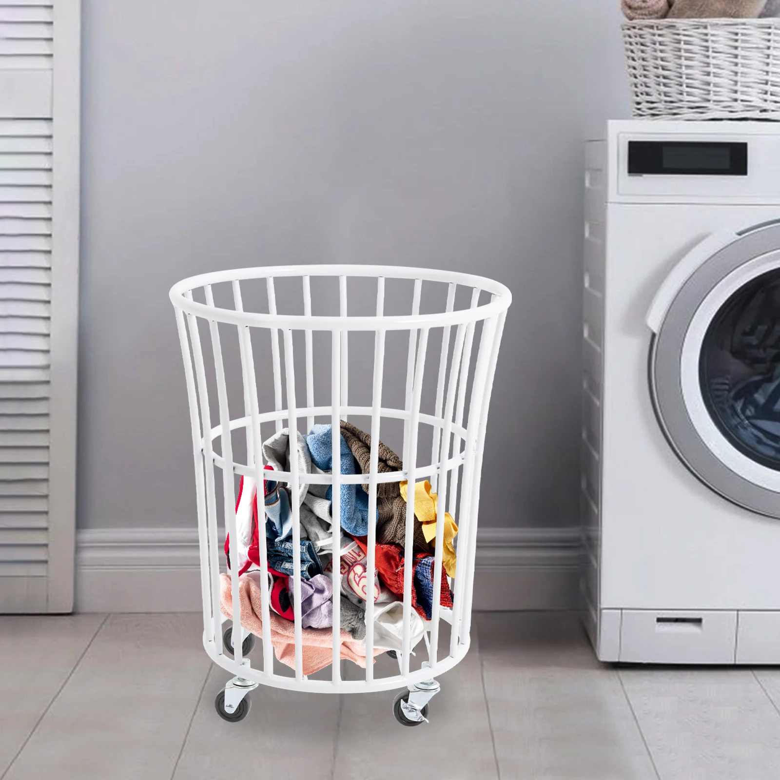 White Rolling Laundry Basket with Wheels, Metal Laundry Basket, Rolling Clothes Basket Storage Hamper for Bathroom Laundry Room
White Rolling Laundry Basket with Wheels, Metal Laundry Basket, Rolling Clothes Basket Storage Hamper for Bathroom Laundry Room