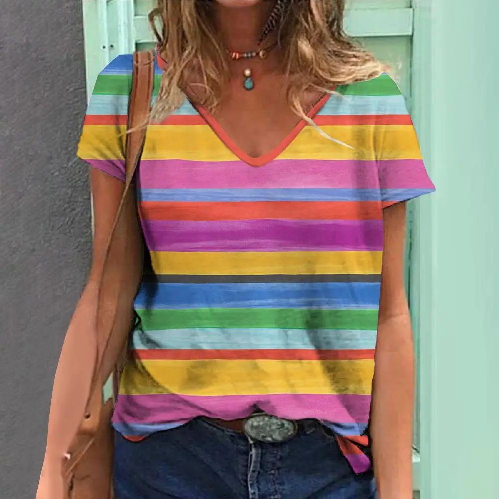Summer Women V-Neck T-Shirts Print Casual Pullover Striped Short Sleeves Oversized Tee Shirt Female Fashion Clothing 2024 S-4x
Summer Women V-Neck T-Shirts Print Casual Pullover Striped Short Sleeves Oversized Tee Shirt Female Fashion Clothing 2024 S-4x