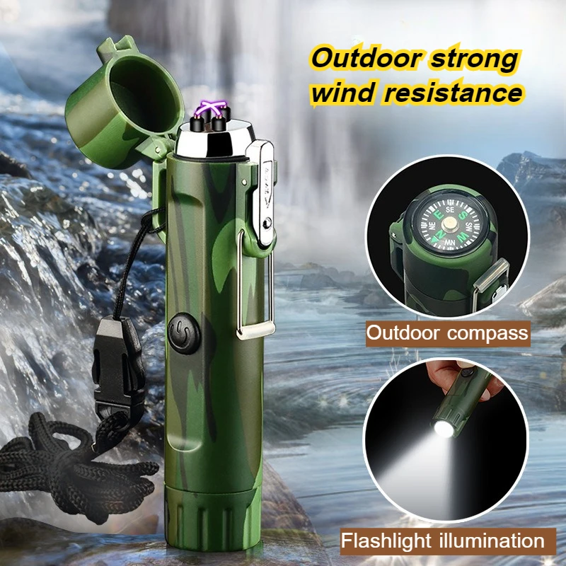 Outdoor Waterproof and Windproof Dual Arc Compass Lighter with Distress Signal Flashlight Electronic Igniter Smoker Accessories
Outdoor Waterproof and Windproof Dual Arc Compass Lighter with Distress Signal Flashlight Electronic Igniter Smoker Accessories