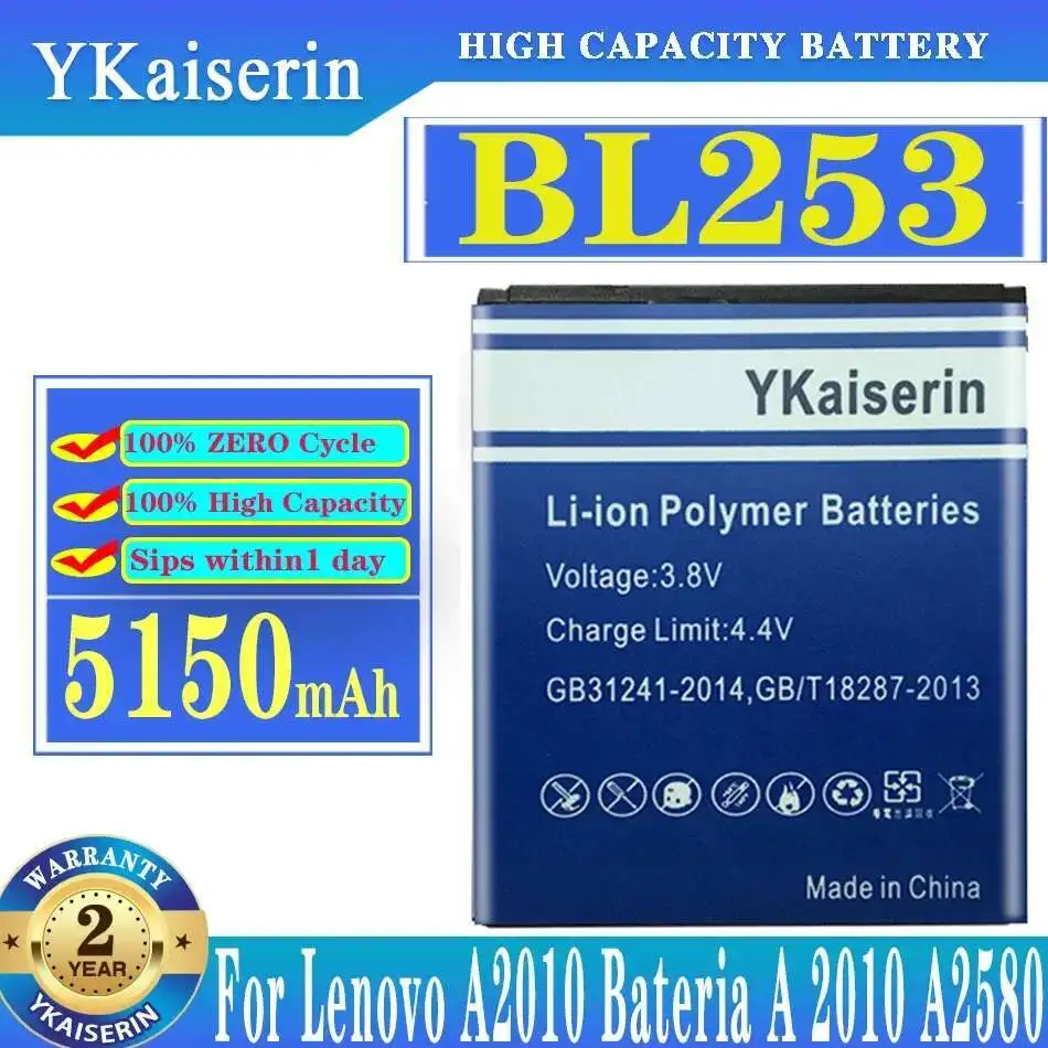 Mobile Phone Battery BL253 5150Mah For Lenovo A2010 Bateria A 2010 A2580 A2860 Vibe 4.0" A1000 A1000m 1000 BL 253 BL-253
Mobile Phone Battery BL253 5150Mah For Lenovo A2010 Bateria A 2010 A2580 A2860 Vibe 4.0" A1000 A1000m 1000 BL 253 BL-253