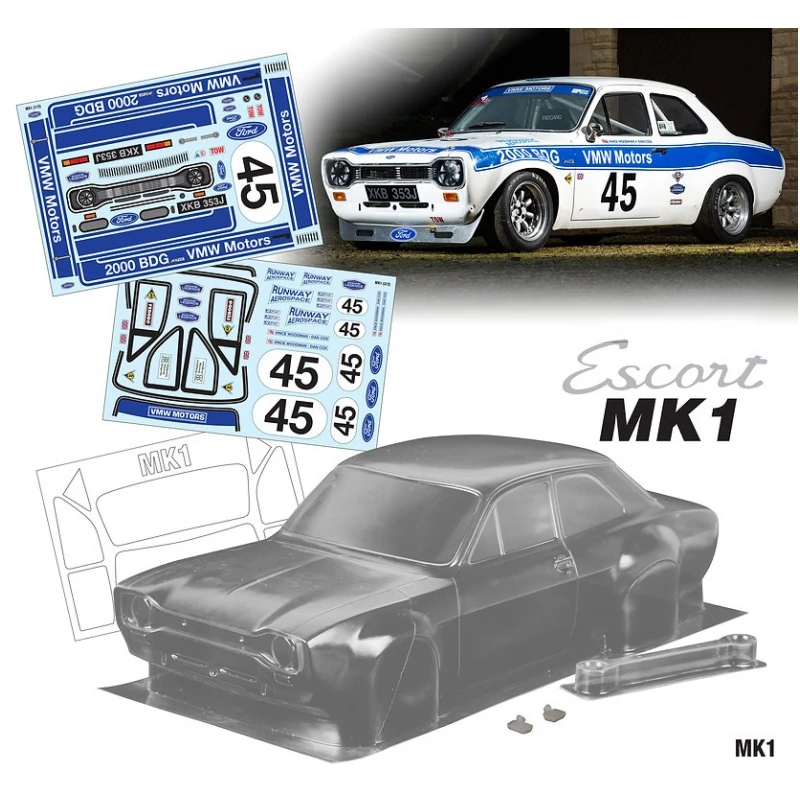 MK1 1/10 Ford Escort RC Drift body 190mm W/Light Buckle + 3D Print Mirrors and Stickers Decal sheet
MK1 1/10 Ford Escort RC Drift body 190mm W/Light Buckle + 3D Print Mirrors and Stickers Decal sheet
