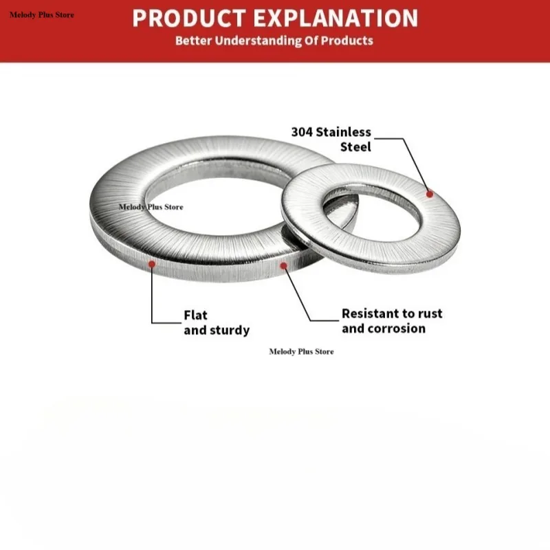 304 Stainless Steel Flat Washers M2 M2.5 M3 M4 M5 M6 M8 M10 M12 M14 M16 M18 M20 M22 M24 M27 M30 Suitable for Screws and Bolts
304 Stainless Steel Flat Washers M2 M2.5 M3 M4 M5 M6 M8 M10 M12 M14 M16 M18 M20 M22 M24 M27 M30 Suitable for Screws and Bolts