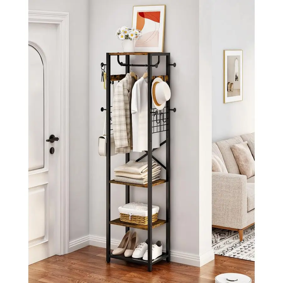 Rack with Shelves, Freestanding Hall Tree, Coat Tree with 16 Hooks and Hanging Rail, Industrial Clothes Stand for Entryway, Hal
Rack with Shelves, Freestanding Hall Tree, Coat Tree with 16 Hooks and Hanging Rail, Industrial Clothes Stand for Entryway, Hal