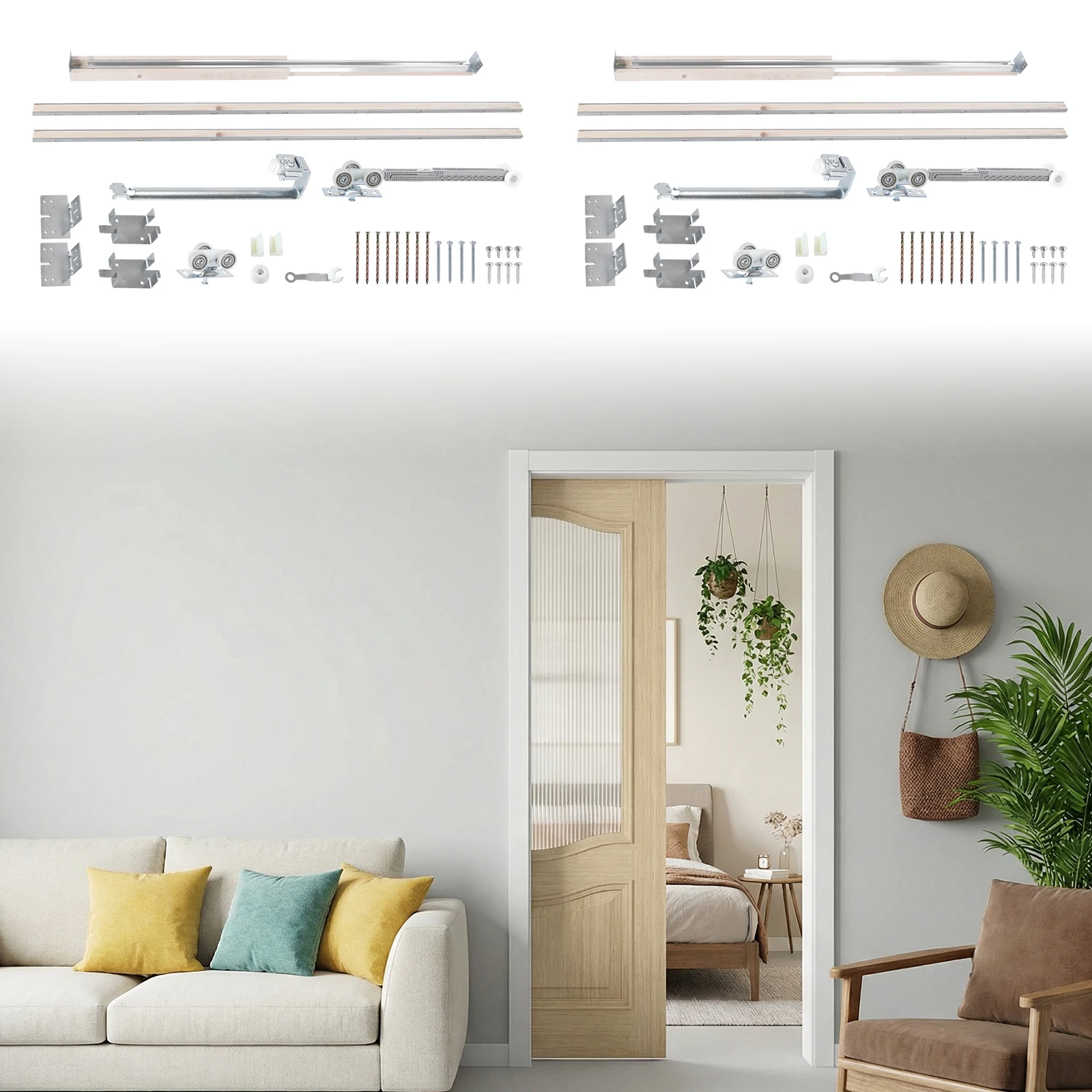 2 Set Sliding Hardware with 220LBS Two-Way Soft-Close Mechanism Pocket Door Frame System Smoothly and Quietly Easy To Install
2 Set Sliding Hardware with 220LBS Two-Way Soft-Close Mechanism Pocket Door Frame System Smoothly and Quietly Easy To Install