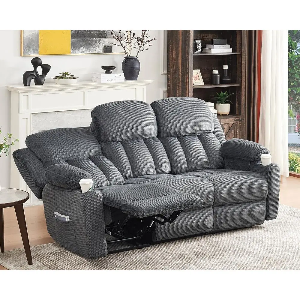 3 Seater Grey Manual Reclining Sofa with Dual Wingback Recliners and Cup Holders for Oversized Living Room Comfort
3 Seater Grey Manual Reclining Sofa with Dual Wingback Recliners and Cup Holders for Oversized Living Room Comfort