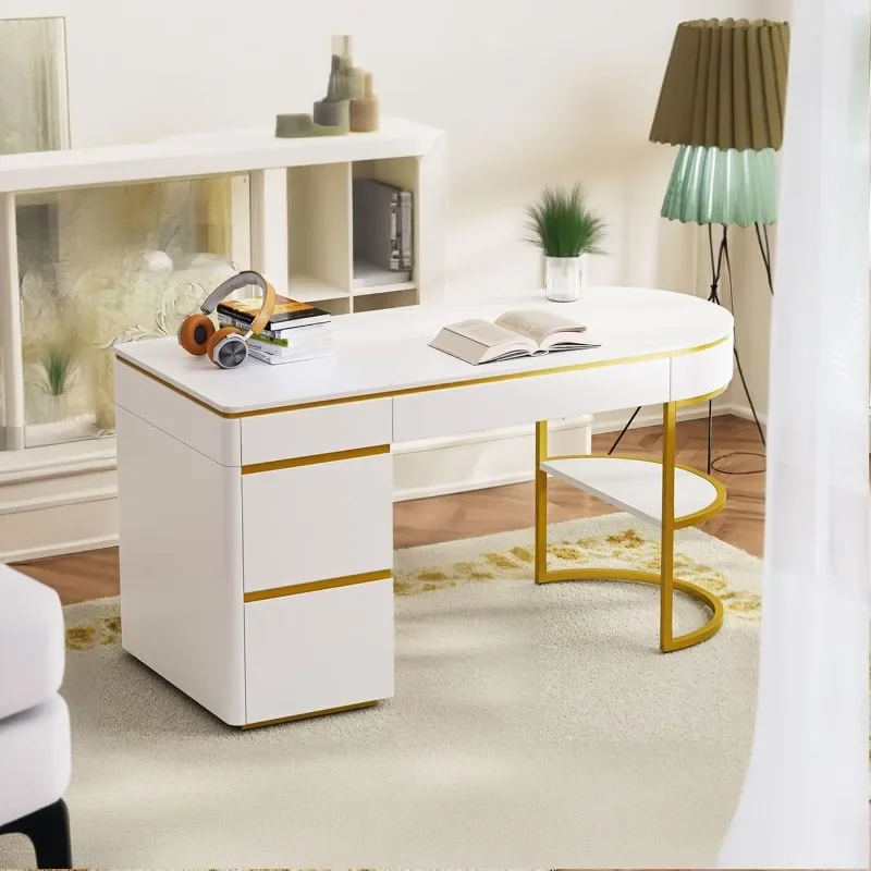 Modern Executive Desk Curved Computer Desk with Gold Metal Legs Drawers Home Office Desk
Modern Executive Desk Curved Computer Desk with Gold Metal Legs Drawers Home Office Desk