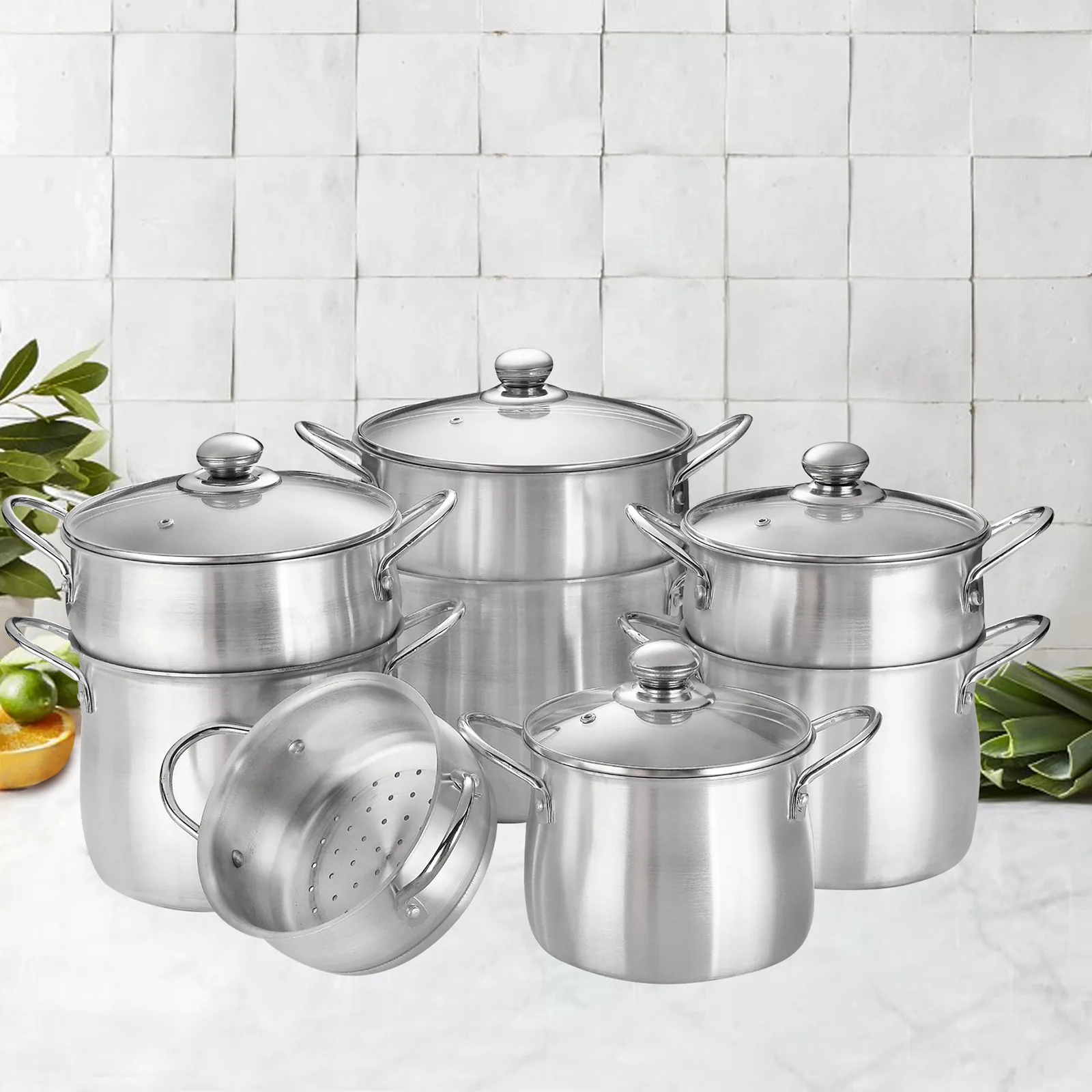 Aluminum, sanded pan, double cooking, pot set, steamer
Aluminum, sanded pan, double cooking, pot set, steamer