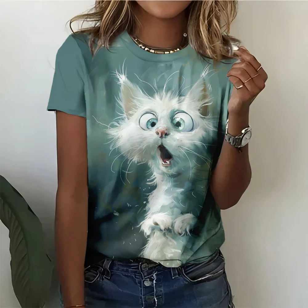 Women's Fun Animal Cat Printed T-shirt Short Sleeve T-shirt Top 3D Printed Round Neck Shirt Summer Casual Women's Wear
Women's Fun Animal Cat Printed T-shirt Short Sleeve T-shirt Top 3D Printed Round Neck Shirt Summer Casual Women's Wear
