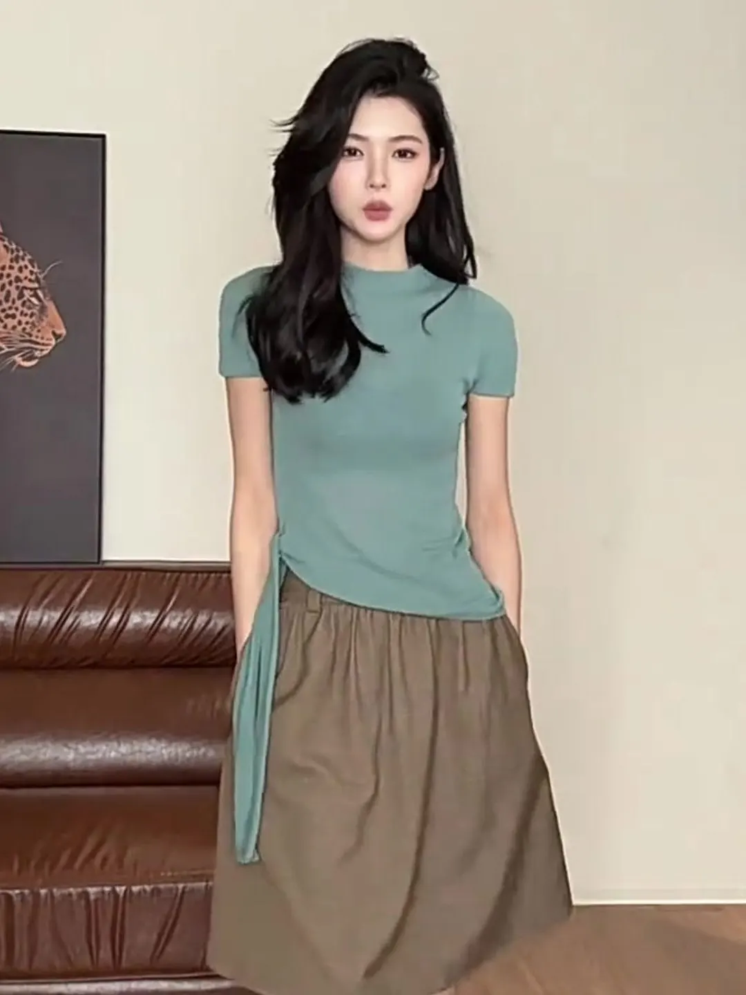 Green Ice Silk Knitted Short Sleeve T-Shirt Women's Slim Fit Casual Style Summer Design Unique Top Comfortable Medium Softness
Green Ice Silk Knitted Short Sleeve T-Shirt Women's Slim Fit Casual Style Summer Design Unique Top Comfortable Medium Softness