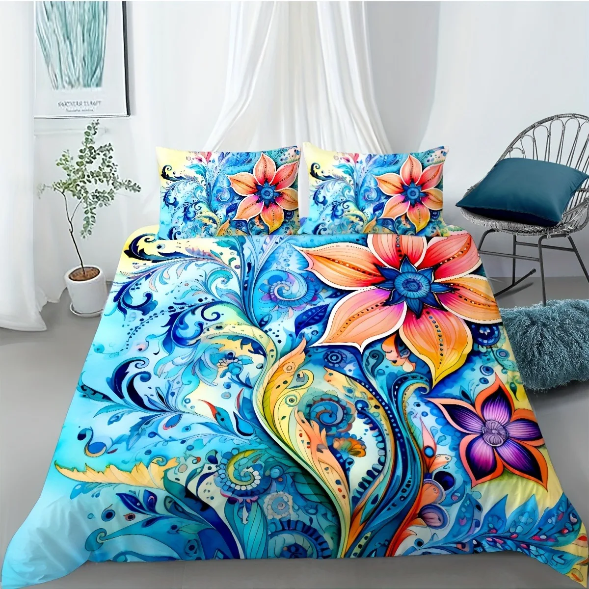 Paisley Flower Design Soft Brushed Duvet Cover Kit Digital Print Bedding Set with Pillowcases All-Season Machine Washable
Paisley Flower Design Soft Brushed Duvet Cover Kit Digital Print Bedding Set with Pillowcases All-Season Machine Washable