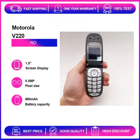 Refurbished Unlocked Motorola V220 0.3MP 2G 860mAh Phone Russian Arabic Hebrew Keyboard Good Condition