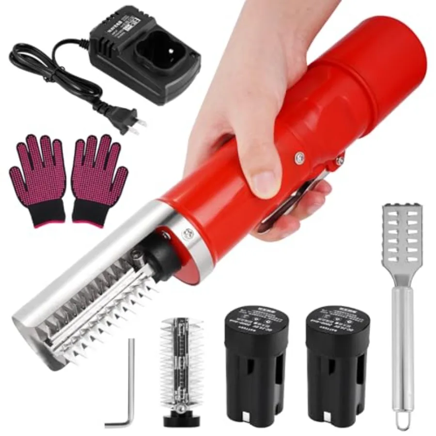 Electric fish scaler for kitchen use, stainless steel blade, black body, cordless design with dual-hand grip and extra battery
Electric fish scaler for kitchen use, stainless steel blade, black body, cordless design with dual-hand grip and extra battery