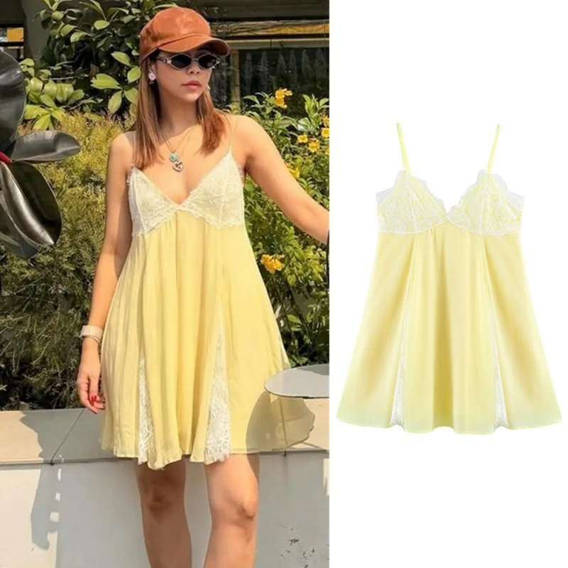 Withered 2026 Summer New Product Elegant V-neck Lace Splicing Strap Dress Woman Clothes Dress Elegant Party Dresses Vestidos
Withered 2026 Summer New Product Elegant V-neck Lace Splicing Strap Dress Woman Clothes Dress Elegant Party Dresses Vestidos