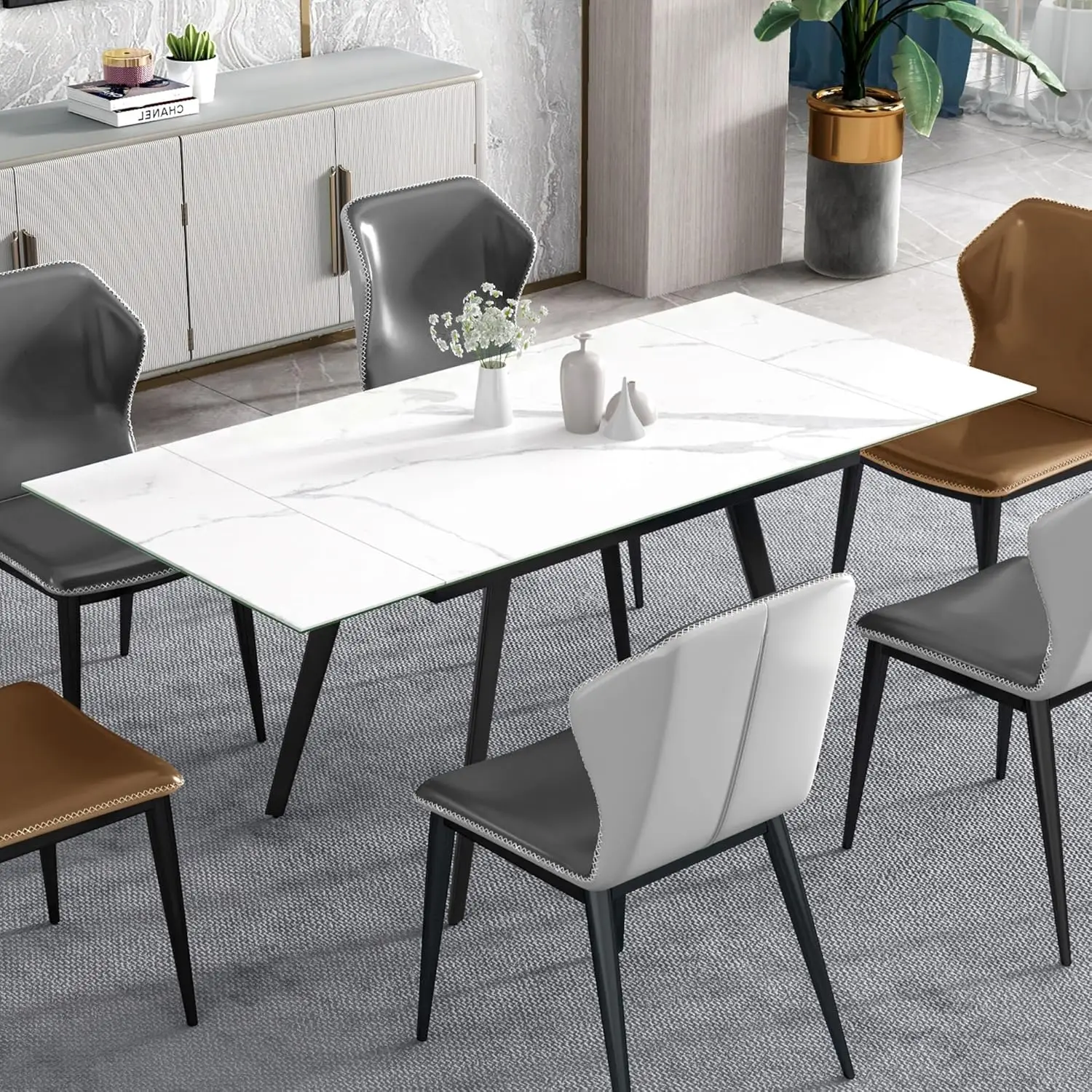 Modern Extendable Dining Table for 4-8 People, 71" Rectangular White Kitchen Table with Sintered Stone Faux Marble Tabletop for
Modern Extendable Dining Table for 4-8 People, 71" Rectangular White Kitchen Table with Sintered Stone Faux Marble Tabletop for