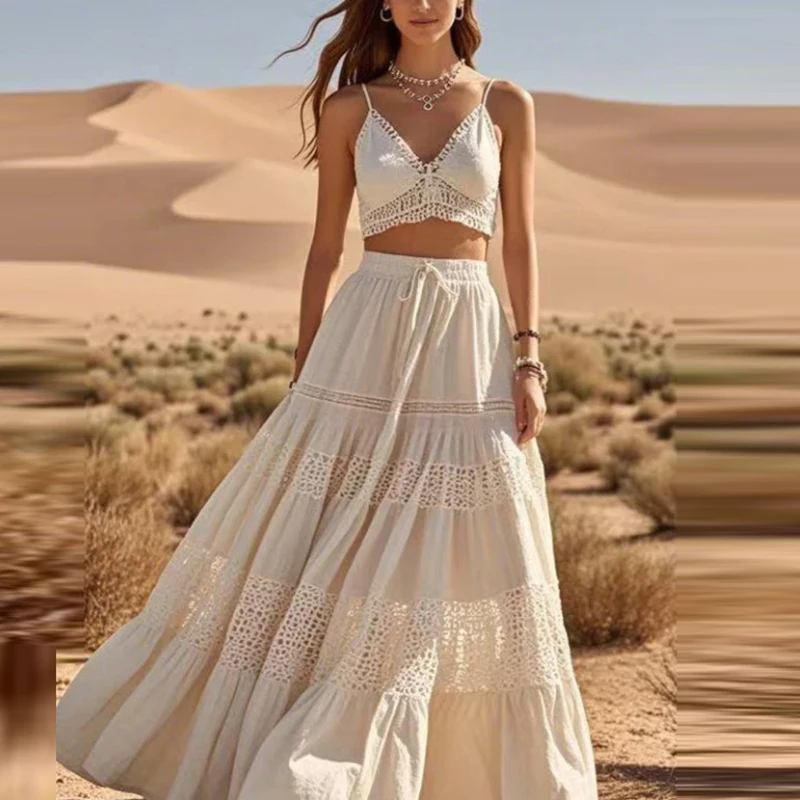 Casual Female V-Neck Crop Tops&Long Skirts Suit Women 2025 Hollow-Out Crochet Holiday Outfits Summer Solid Drawstring Two-piece
Casual Female V-Neck Crop Tops&Long Skirts Suit Women 2025 Hollow-Out Crochet Holiday Outfits Summer Solid Drawstring Two-piece