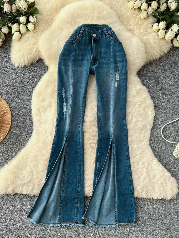 American style retro high waisted slim fit denim micro flared pants women in spring new split design sense versatile pants
American style retro high waisted slim fit denim micro flared pants women in spring new split design sense versatile pants