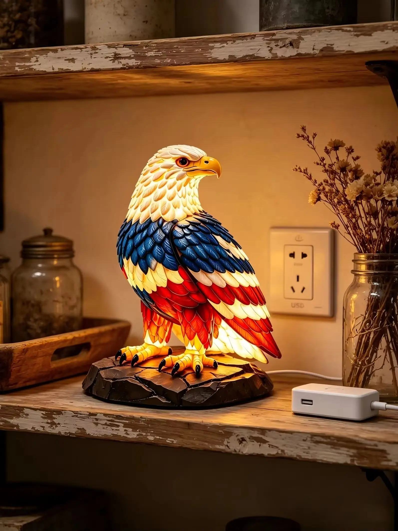 USB LED Resin Eagle Night Light, Red White Blue Patriotic Design, Home Bedroom Decorative Lamp, USA Flag Ornament
USB LED Resin Eagle Night Light, Red White Blue Patriotic Design, Home Bedroom Decorative Lamp, USA Flag Ornament