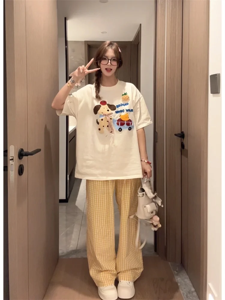 Cute Korean Sle Women's Faion Dog Print ort Sve Top And Straight Leg Pants Outfit Autumn Season Animal Pattern
Cute Korean Sle Women's Faion Dog Print ort Sve Top And Straight Leg Pants Outfit Autumn Season Animal Pattern