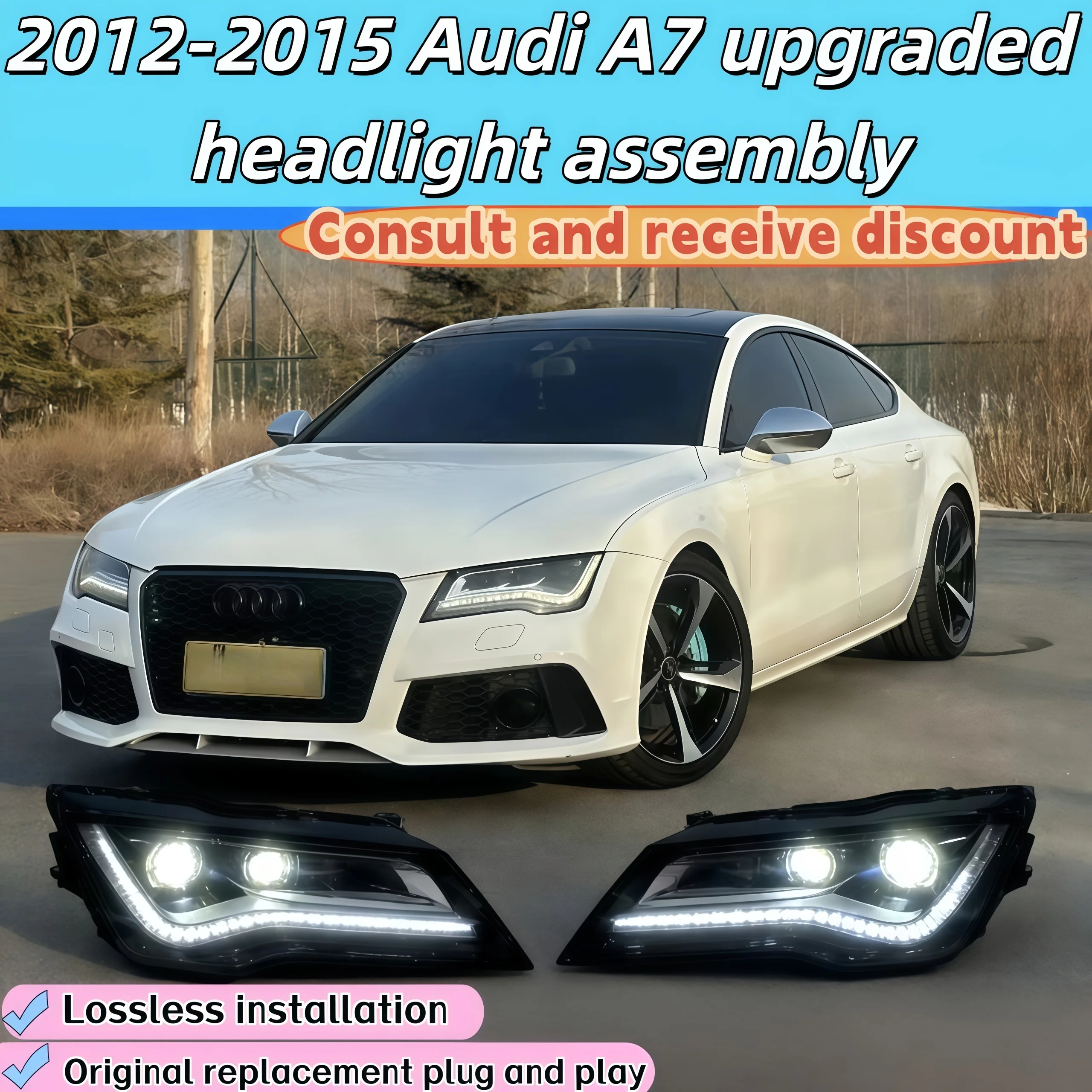 For Audi 2012-2015 A7 daytime running headlight upgrade version S7 RS7 high-end LED water drop shape original headlight assembly
For Audi 2012-2015 A7 daytime running headlight upgrade version S7 RS7 high-end LED water drop shape original headlight assembly