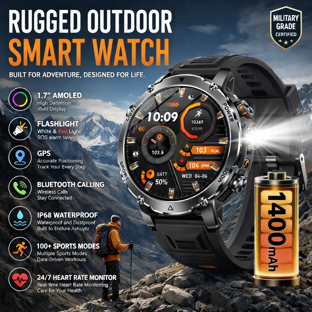LIGE TANK Ultra 1400mAh Battery Military Smart Watch 10ATM Waterproof Heart Rate Tactical LED Flashlight Men Sports Bracelet New
LIGE TANK Ultra 1400mAh Battery Military Smart Watch 10ATM Waterproof Heart Rate Tactical LED Flashlight Men Sports Bracelet New