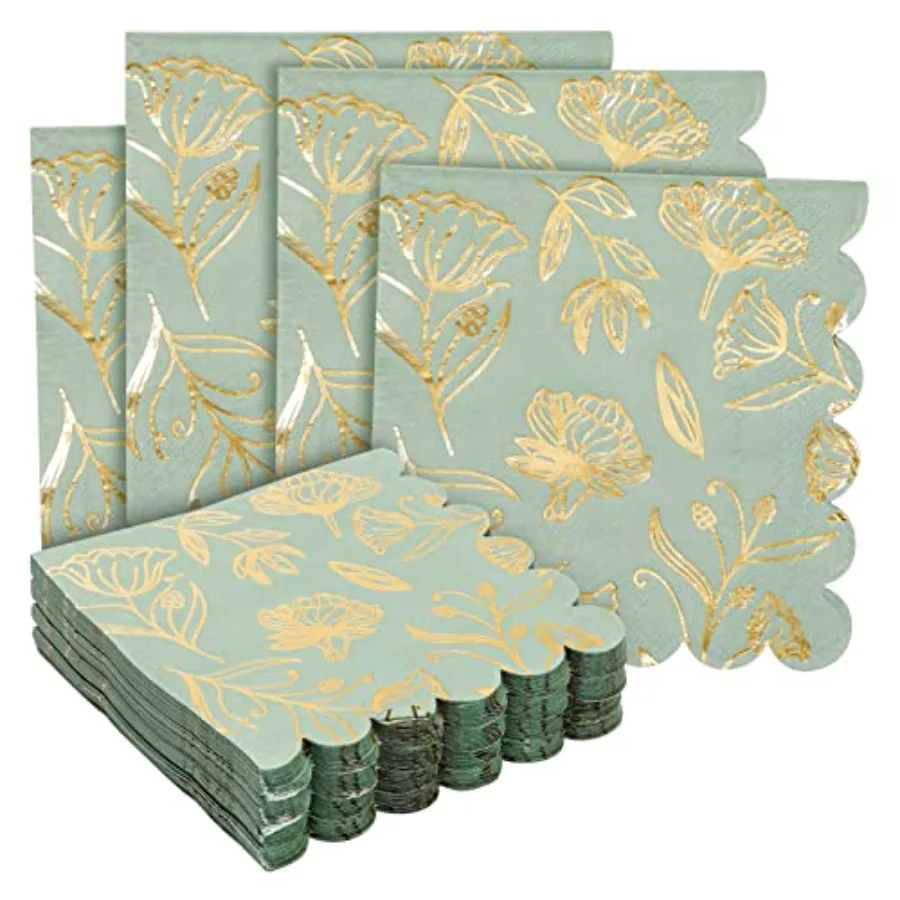 Floral pkins - 50-Pack 5 x 5 in Sage Green and Gold 3-Ply - Scalloped Disposable Wedding Cocktail pkins with Gold Foil - for Br
Floral pkins - 50-Pack 5 x 5 in Sage Green and Gold 3-Ply - Scalloped Disposable Wedding Cocktail pkins with Gold Foil - for Br
