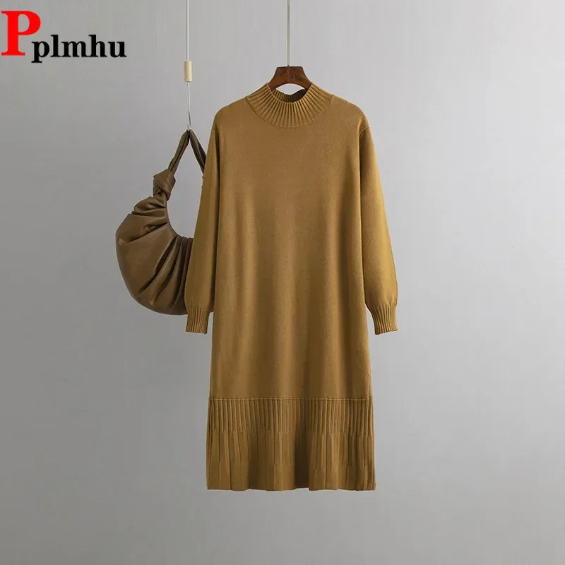 Women Elegant Knitted Sweater Dresses Classic Solid Long Sleeve Vestido Fall Winter Casual Half Turtleneck Knitwears Vestidos
Women Elegant Knitted Sweater Dresses Classic Solid Long Sleeve Vestido Fall Winter Casual Half Turtleneck Knitwears Vestidos