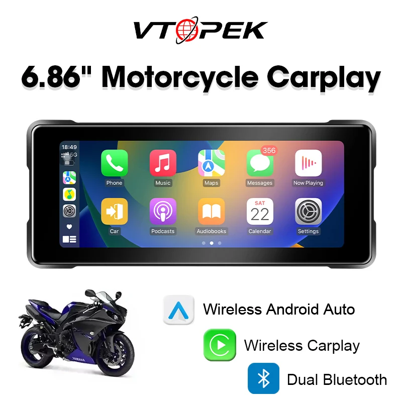 Vtopek 6.86'' Portable Motorcycle Wireless Apple Carplay Android Auto LCD Display IP67 Waterproof Monitor GPS Navigation Screen
Vtopek 6.86'' Portable Motorcycle Wireless Apple Carplay Android Auto LCD Display IP67 Waterproof Monitor GPS Navigation Screen