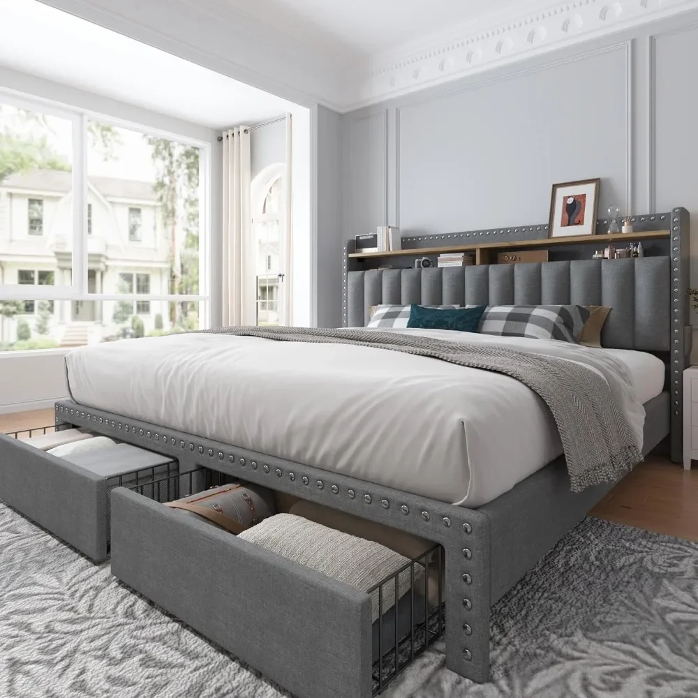 Queen Bed Frame with Headboard and Storage, Upholstered Queen Bed Frame with Storage, Grey Queen Size Bed Frame
Queen Bed Frame with Headboard and Storage, Upholstered Queen Bed Frame with Storage, Grey Queen Size Bed Frame