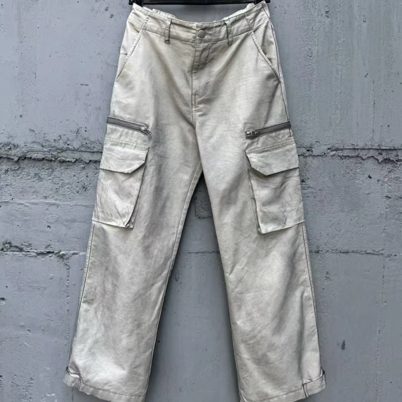 Брюки-карго с накладными карманами на молнии 26SS High Street, потертые потертые прямые брюки-карго для мужчин и женщин
Брюки-карго с накладными карманами на молнии 26SS High Street, потертые потертые прямые брюки-карго для мужчин и женщин