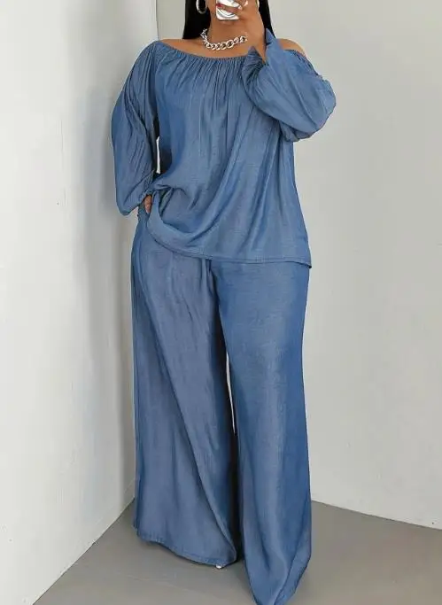 Women's Plus Size Off Shoulder Top and High Waist Wide Leg Pants Set for Summer Casual and Elegant One Neck Women's Slim Fit Set
Women's Plus Size Off Shoulder Top and High Waist Wide Leg Pants Set for Summer Casual and Elegant One Neck Women's Slim Fit Set