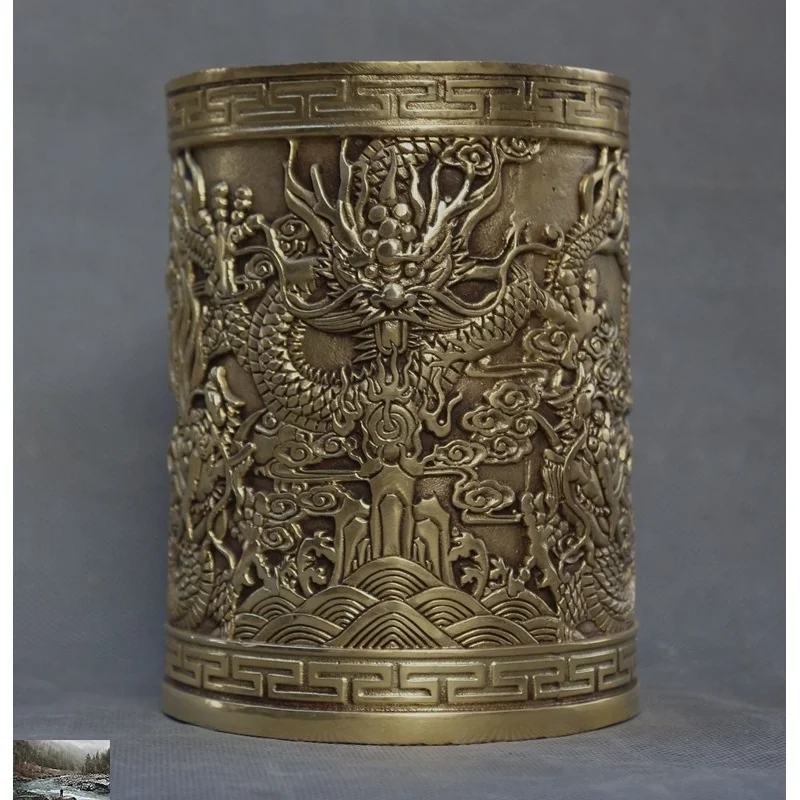 Marked old Chinese brass Buddhism auspicious Dragon statue Brush Pot pencil vase
Marked old Chinese brass Buddhism auspicious Dragon statue Brush Pot pencil vase