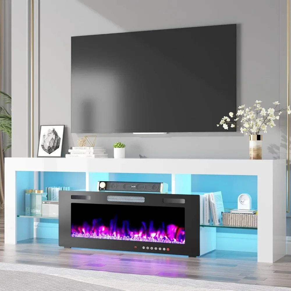 70" TV Stand with 36" Electric Fireplace,Gaming Entertainment Center 12 Flame Colors & 196 Color-Changing LED Lights and High-Gl 
70" TV Stand with 36" Electric Fireplace,Gaming Entertainment Center 12 Flame Colors & 196 Color-Changing LED Lights and High-Gl