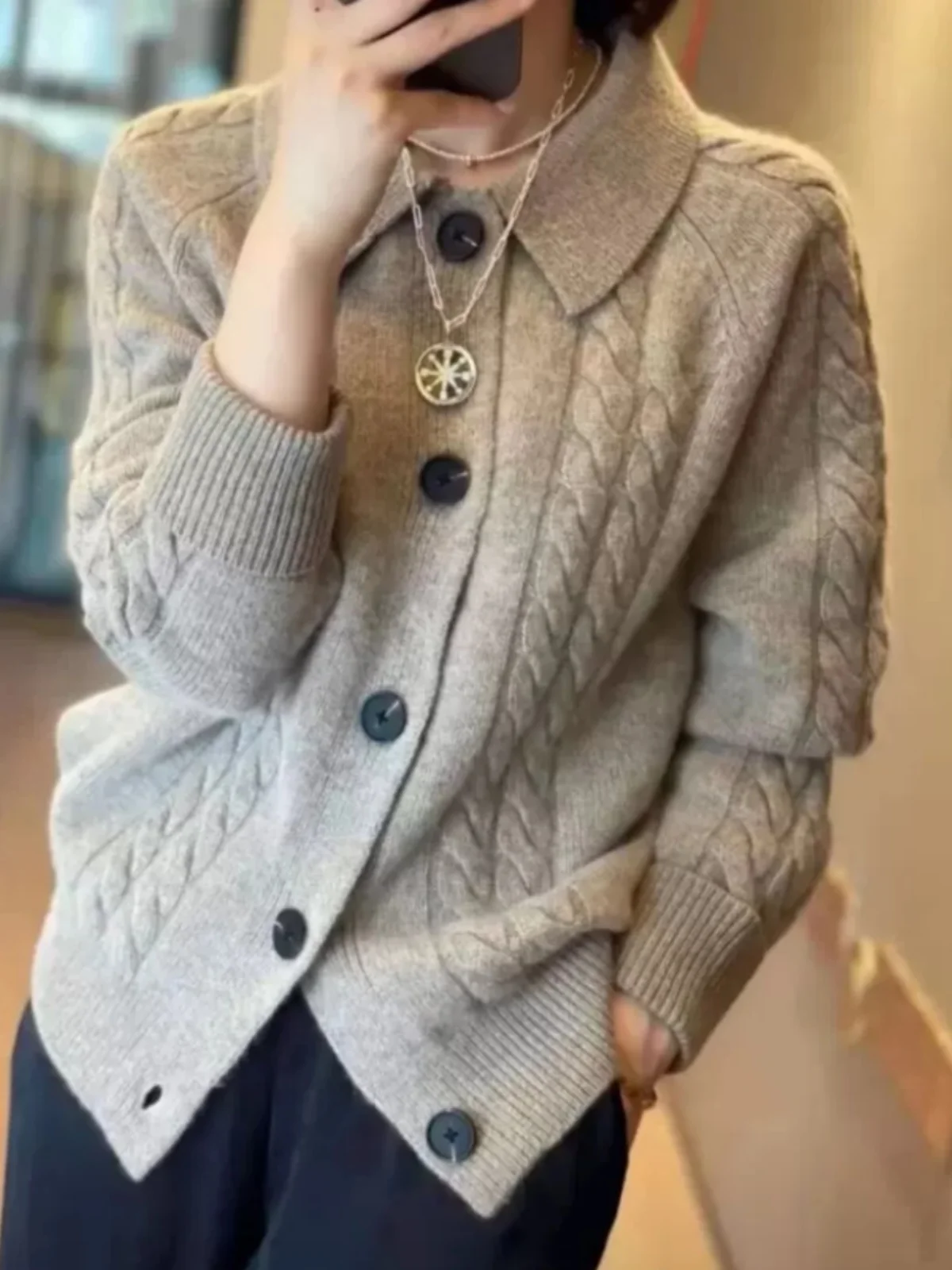 Тяжелый витой толстый вязаный кардиган из 100% чистого кашемира с лацканами, женский осенне-зимний свободный свитер, пальто 
Тяжелый витой толстый вязаный кардиган из 100% чистого кашемира с лацканами, женский осенне-зимний свободный свитер, пальто