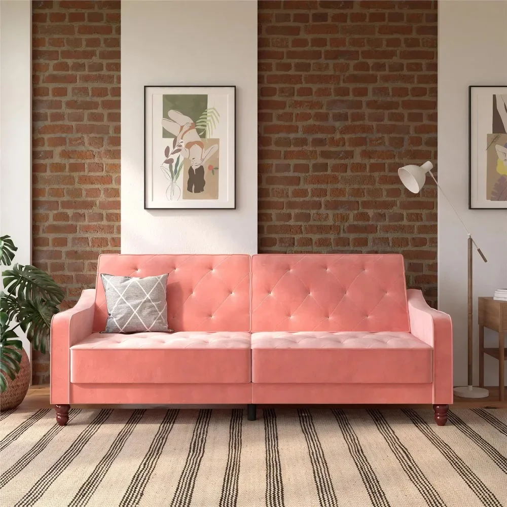 Vintage Tufted Split Back Futon Sofa, Multiple Colors Velvet, Pink Velvet Living Room Sofa, Couch Shape
Vintage Tufted Split Back Futon Sofa, Multiple Colors Velvet, Pink Velvet Living Room Sofa, Couch Shape