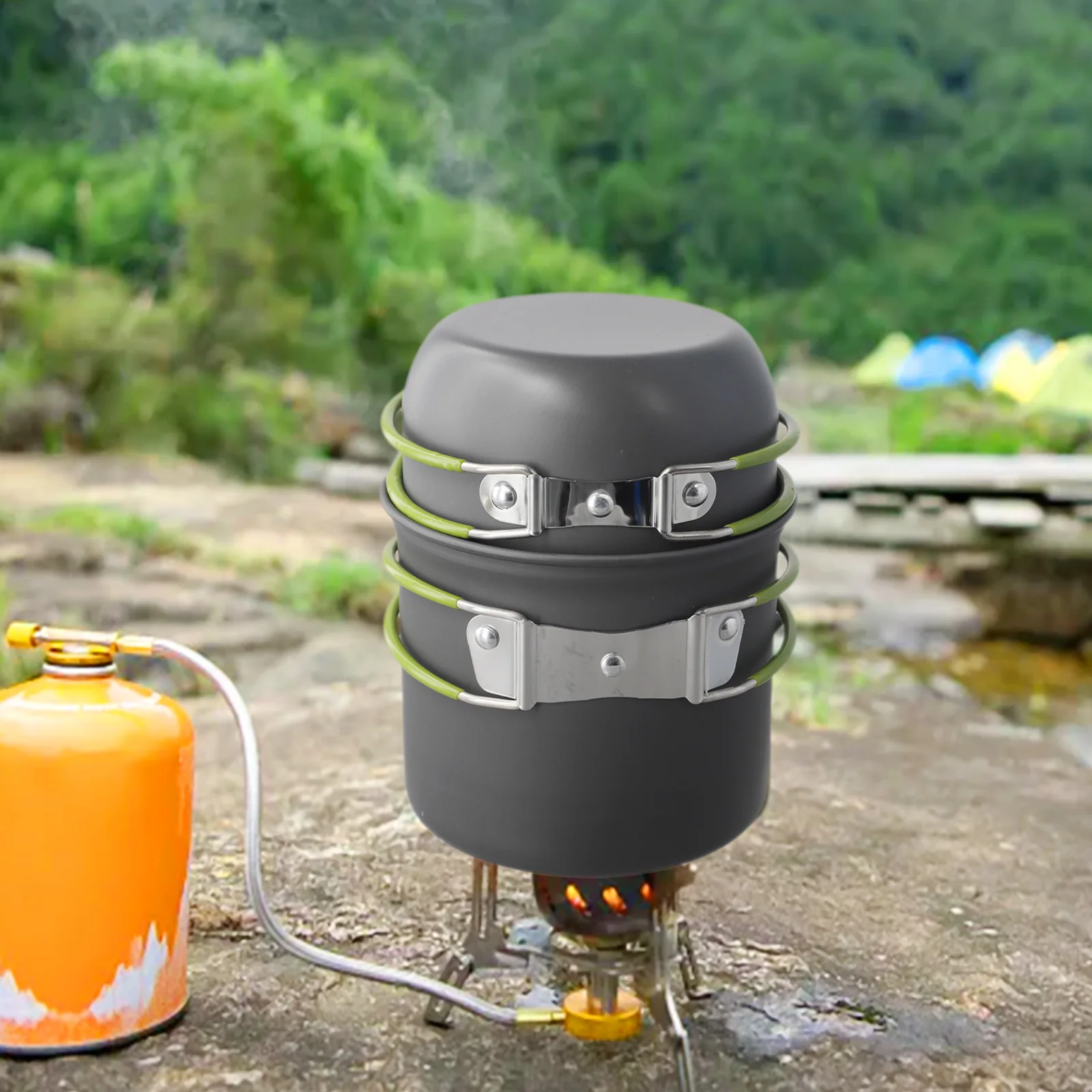 Hard Anodized Aluminum Portable Cooking Set with Nonstick Finish and Foldable Handles Ideal for Outdoor and Camping Use
Hard Anodized Aluminum Portable Cooking Set with Nonstick Finish and Foldable Handles Ideal for Outdoor and Camping Use