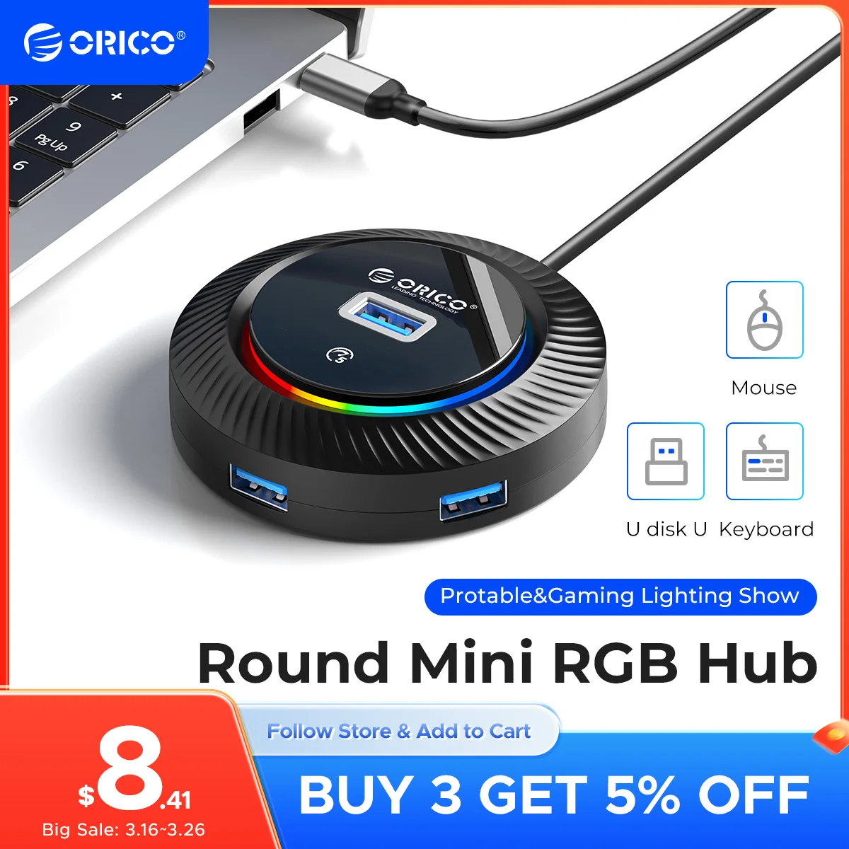 ORICO RGB USB 3.0 HUB With Type C Power Port 5Gbps High Speed Multi Splitter OTG Adapter For PC Computer Accessories Macbook Pro
ORICO RGB USB 3.0 HUB With Type C Power Port 5Gbps High Speed Multi Splitter OTG Adapter For PC Computer Accessories Macbook Pro