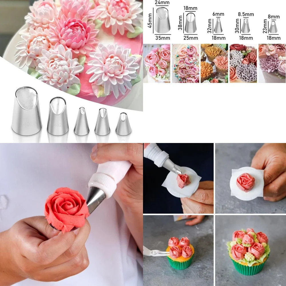 5 pcs Rose Piping Tips Set for Cake Decorating Pastry Bags Nozzles Cupcake Frosting Tools Baking Supplies Icing Kit Dessert
5 pcs Rose Piping Tips Set for Cake Decorating Pastry Bags Nozzles Cupcake Frosting Tools Baking Supplies Icing Kit Dessert