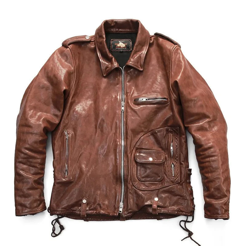 Motorcycle leather for men casual lapel heavy washed pleated fully vegetable-tanned cowhide
Motorcycle leather for men casual lapel heavy washed pleated fully vegetable-tanned cowhide