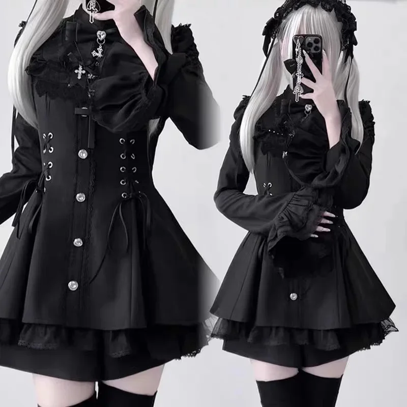 Bow Lace Dresses Girl Y2K Sweetheart Lolita Kawaii Long Sleeved Skirt Waist Cinching To Show Off Dark A-line Mini Dresses New
Bow Lace Dresses Girl Y2K Sweetheart Lolita Kawaii Long Sleeved Skirt Waist Cinching To Show Off Dark A-line Mini Dresses New
