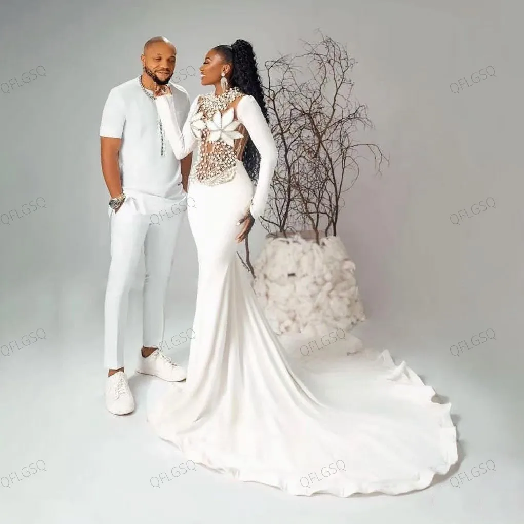 Aso Ebi Mermaid Evening Dresses Crystals Beaded Pearls African Wedding Dress with Sleeves Train Luxury Stretchy Prom Dress
Aso Ebi Mermaid Evening Dresses Crystals Beaded Pearls African Wedding Dress with Sleeves Train Luxury Stretchy Prom Dress