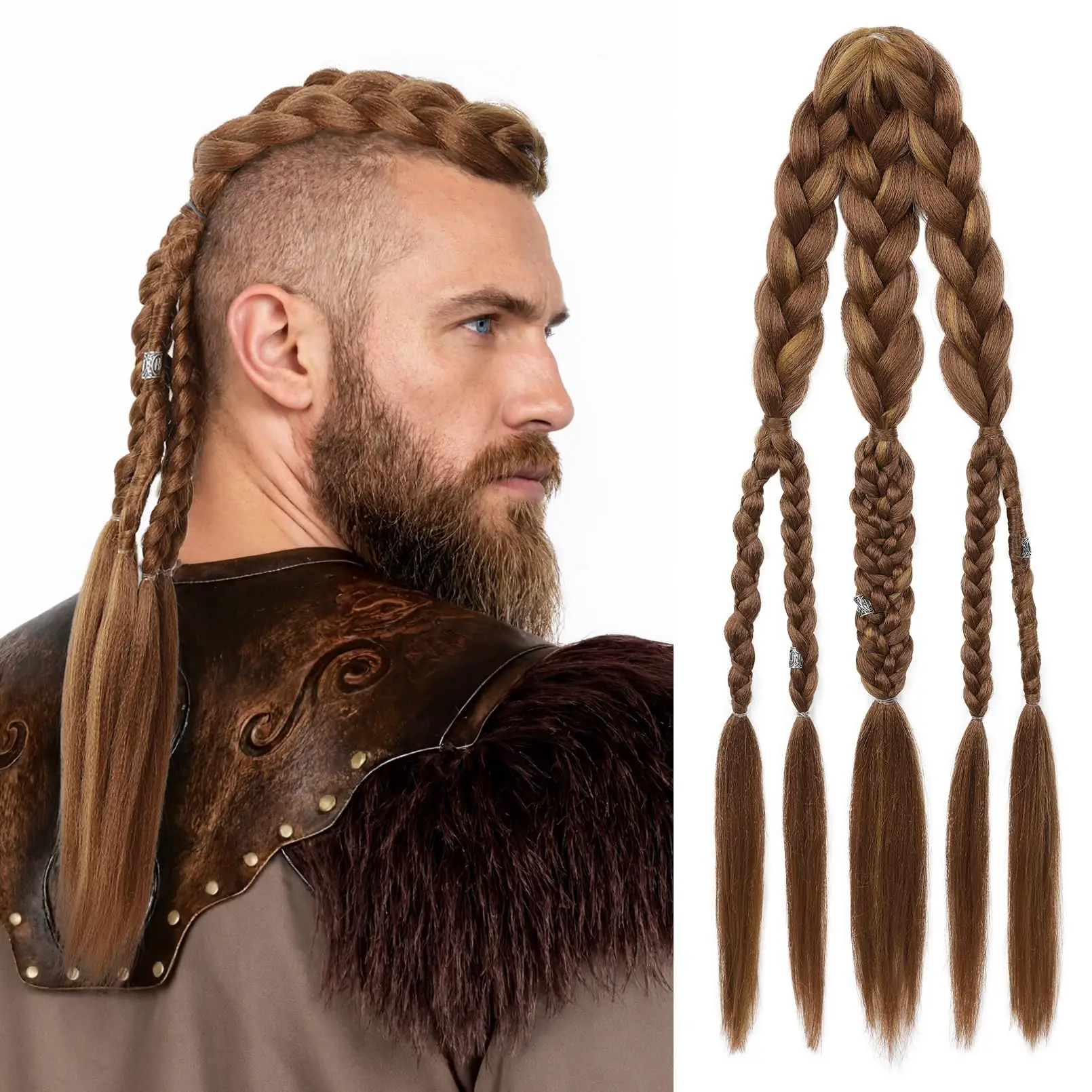 24" Clip In Braided Ponytail Hairpiece for Halloween Viking Costume Renaissance Warrior Accessories - Warm Brown with Highlights
24" Clip In Braided Ponytail Hairpiece for Halloween Viking Costume Renaissance Warrior Accessories - Warm Brown with Highlights