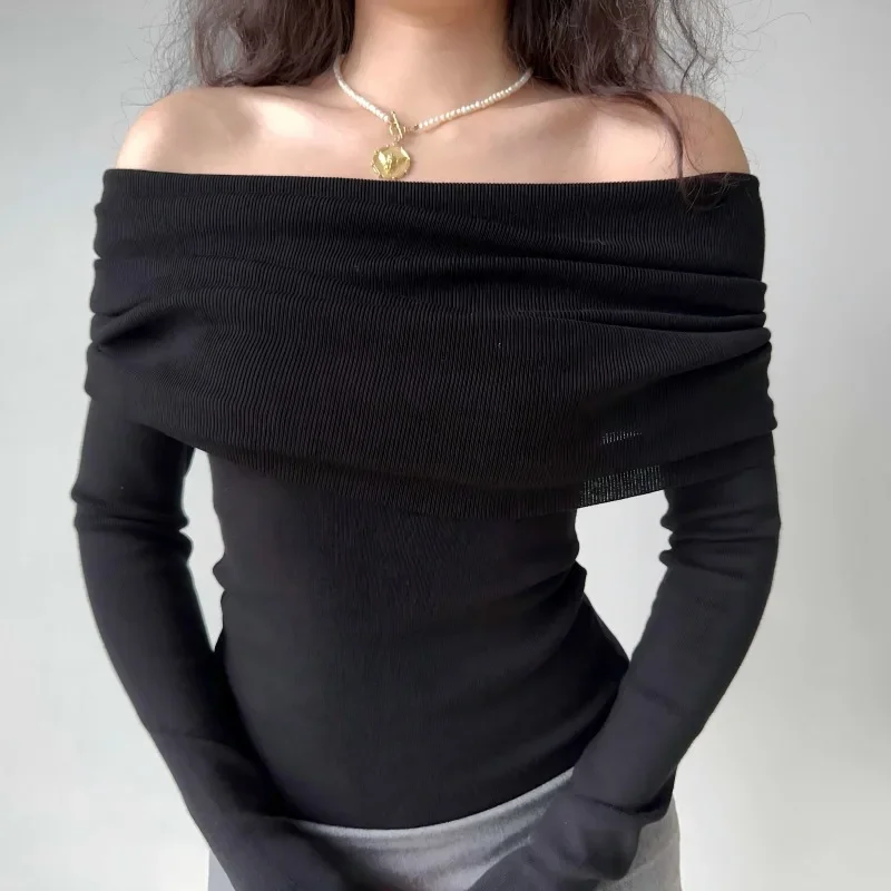 One Shoulder Knitted Sweater Women European American Style Sexy Pleated Slim Fit Off Shoulder Top T Shirt
One Shoulder Knitted Sweater Women European American Style Sexy Pleated Slim Fit Off Shoulder Top T Shirt