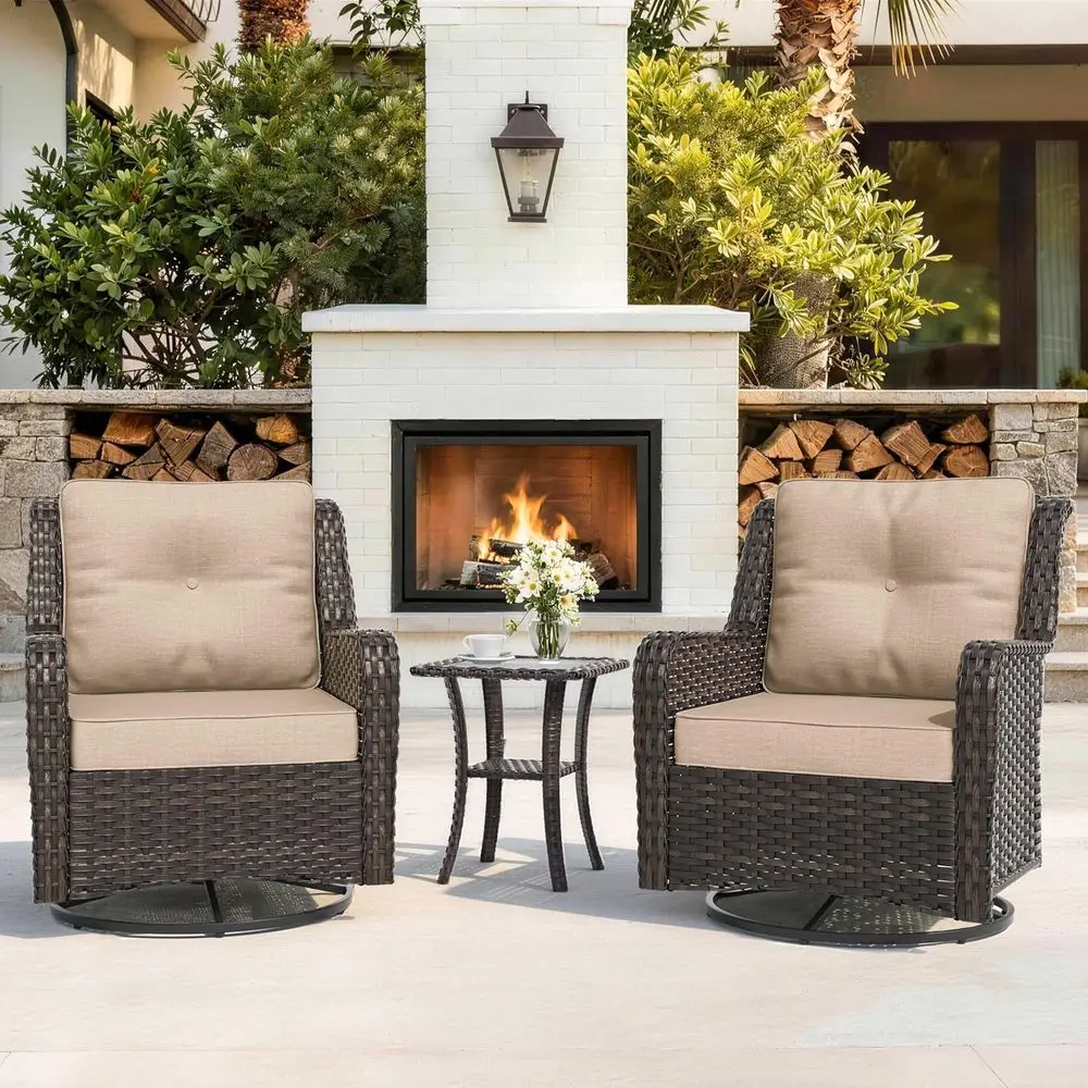 3-Piece Outdoor Wicker Sectional with 2 Swivel Chairs and High Back Couch, Ideal for Patio, Deck, or Porch, Brown
3-Piece Outdoor Wicker Sectional with 2 Swivel Chairs and High Back Couch, Ideal for Patio, Deck, or Porch, Brown