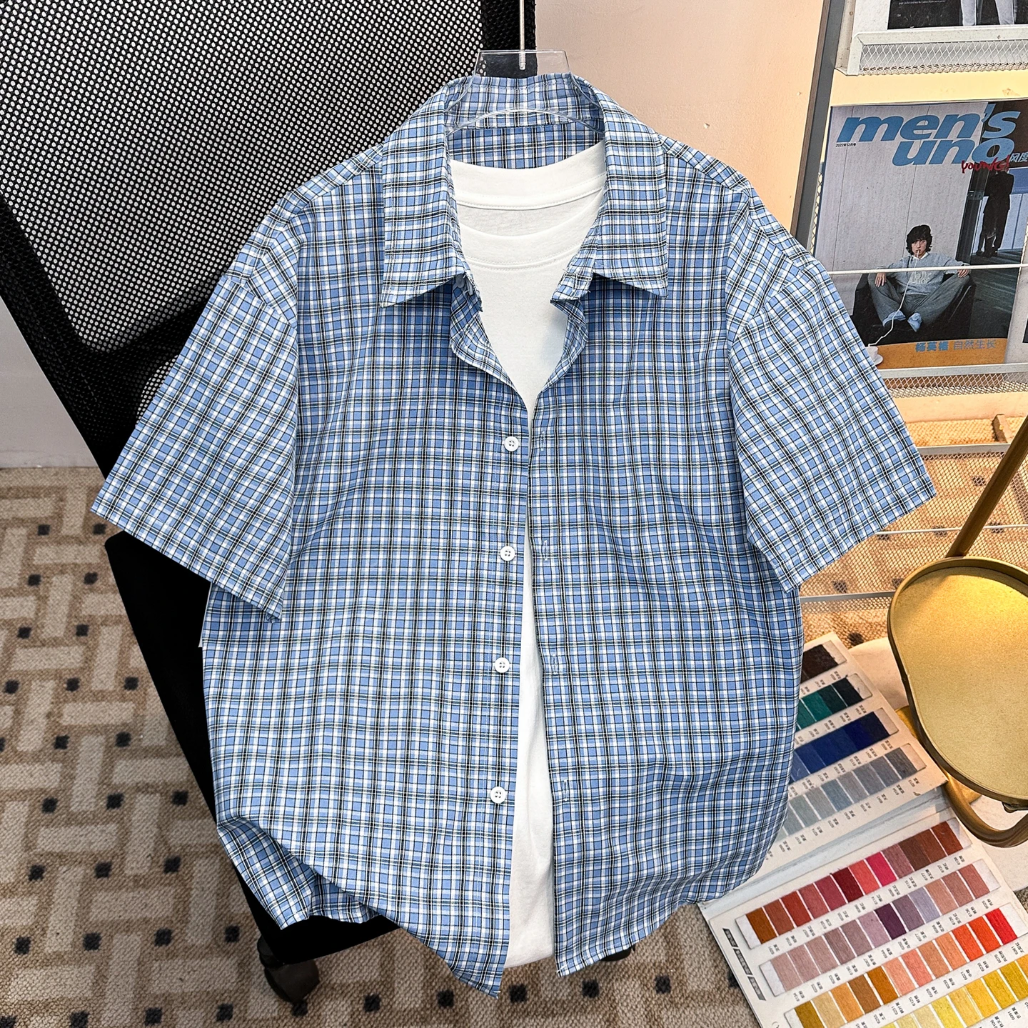 Blue Plaid Short Sleeve Casual Shirt for Men Summer Breathable Sunshine American Style Commuting Versatile Button-Up Coat
Blue Plaid Short Sleeve Casual Shirt for Men Summer Breathable Sunshine American Style Commuting Versatile Button-Up Coat